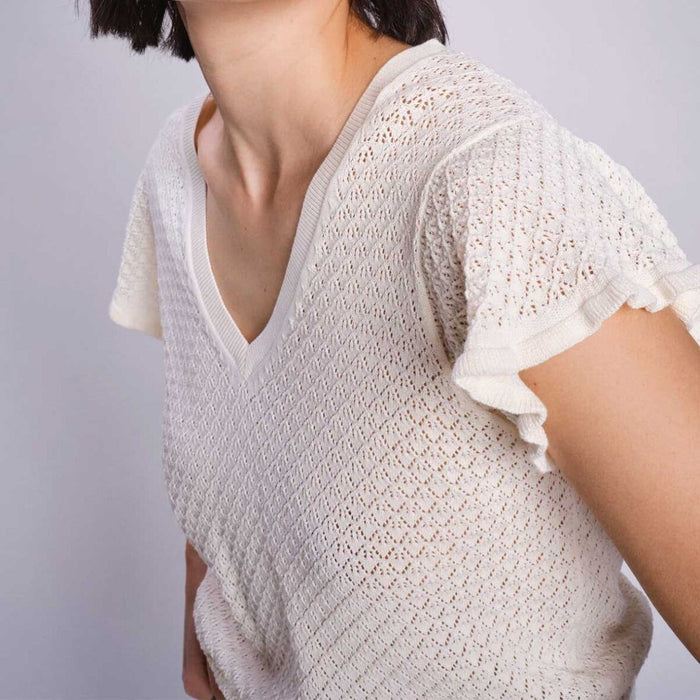MOS MOSH - Ganna Pattern V-Neck Knit - Ecru