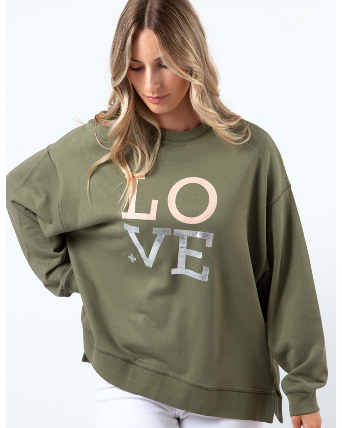 STELLA + GEMMA - Sunday Sweater Khaki w/Blush Love