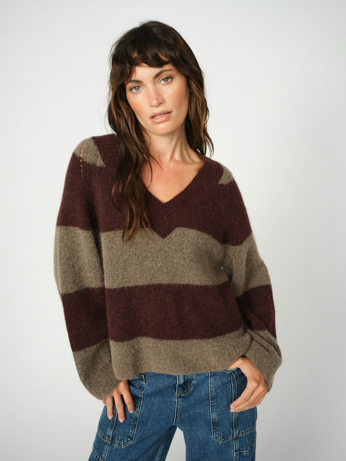 MOS MOSH - Taci Stripe LS V-Neck Knit