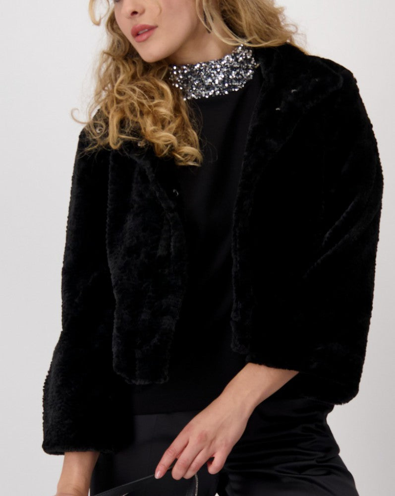 MONARI - Faux Fur Jacket - Black