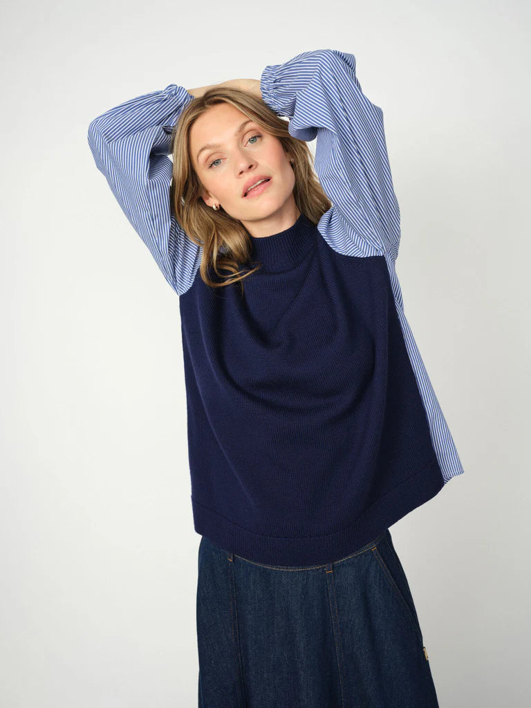 MOS MOSH - Juella LS Stripe Combi Knit - Blue