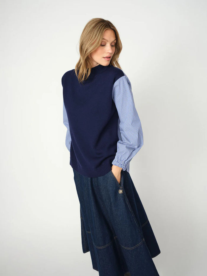MOS MOSH - Juella LS Stripe Combi Knit - Blue