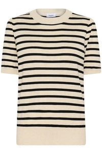 SAINT TROPEZ - Mila SS Striped Pullover - Brown Rice Black Stripe