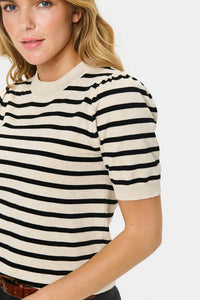 SAINT TROPEZ - Mila SS Striped Pullover - Brown Rice Black Stripe