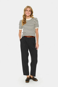 SAINT TROPEZ - Mila SS Striped Pullover - Brown Rice Black Stripe