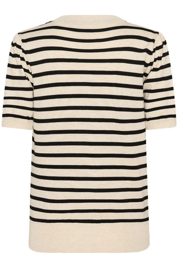 SAINT TROPEZ - Mila SS Striped Pullover - Brown Rice Black Stripe