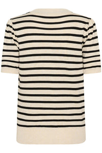 SAINT TROPEZ - Mila SS Striped Pullover - Brown Rice Black Stripe