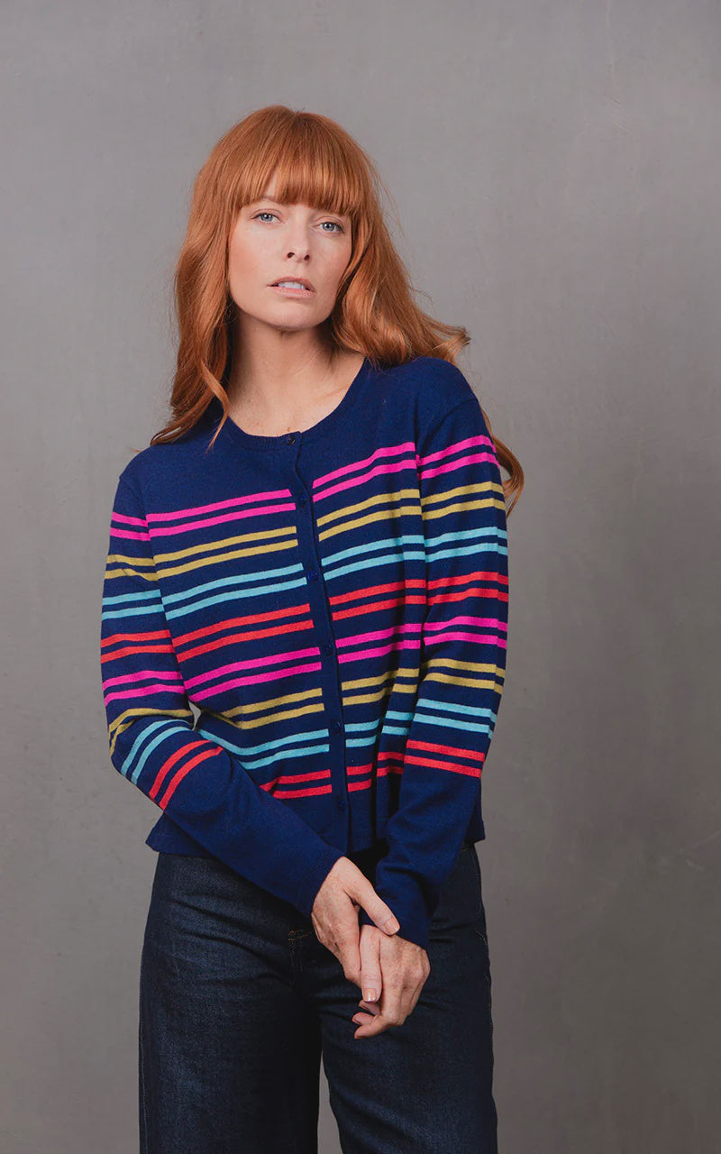 BRIDGE & LORD - Lucia Multi Stripe Cropped Cardigan - Carbon Blue