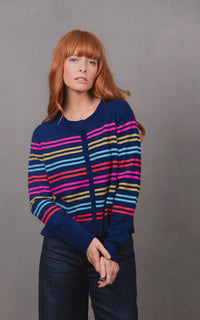 BRIDGE & LORD - Lucia Multi Stripe Cropped Cardigan - Carbon Blue