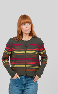BRIDGE & LORD - Lucia Multi Stripe Cardigan - Olive Multi