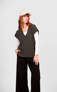 BRIDGE & LORD - Cable Pointelle V-Neck Vest - Olive