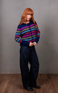 BRIDGE & LORD - Lucia Multi Stripe Cropped Cardigan - Carbon Blue