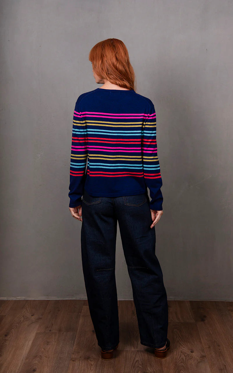 BRIDGE & LORD - Lucia Multi Stripe Cropped Cardigan - Carbon Blue