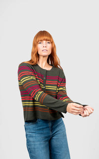 BRIDGE & LORD - Lucia Multi Stripe Cardigan - Olive Multi
