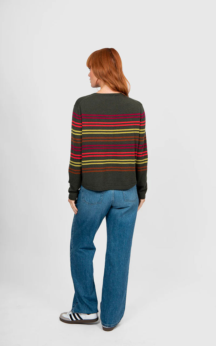 BRIDGE & LORD - Lucia Multi Stripe Cardigan - Olive Multi