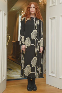 Women's black floral maxi dress showcased by New Zealand boutique fashion retailer
