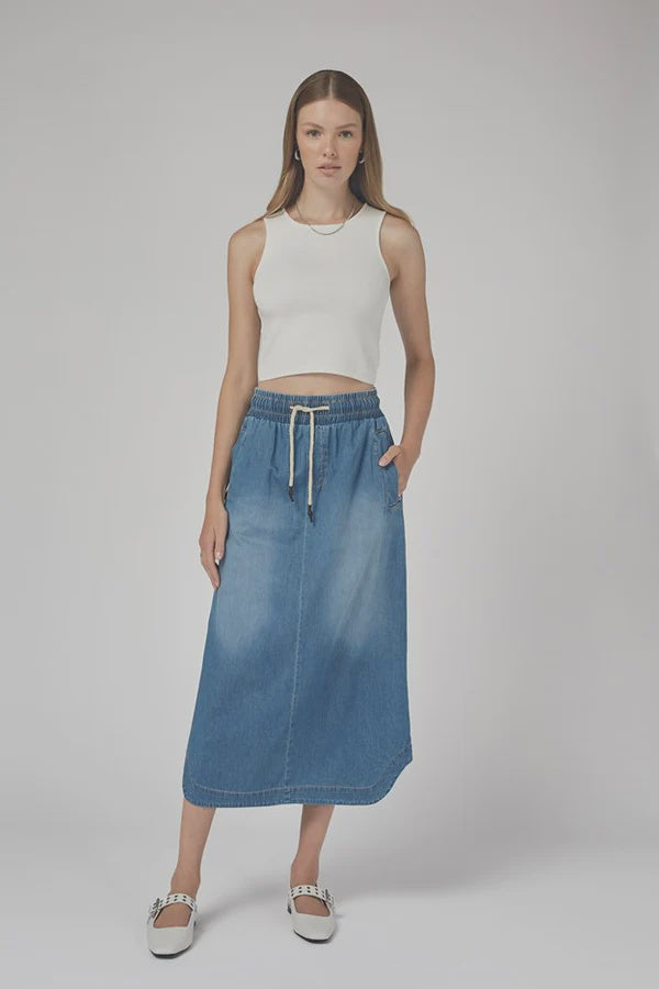 DRICOPER - Pia Long Skirt - Mid Blue