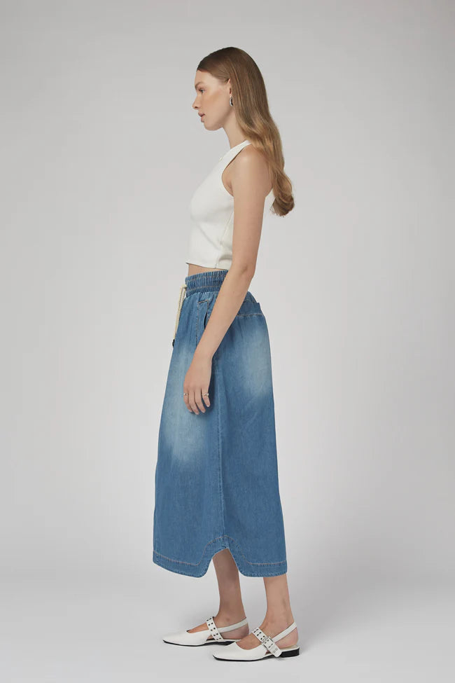DRICOPER - Pia Long Skirt - Mid Blue