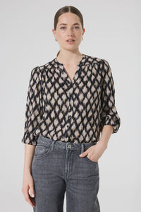 GARCIA - Black/Beige Printed V-Neck Blouse