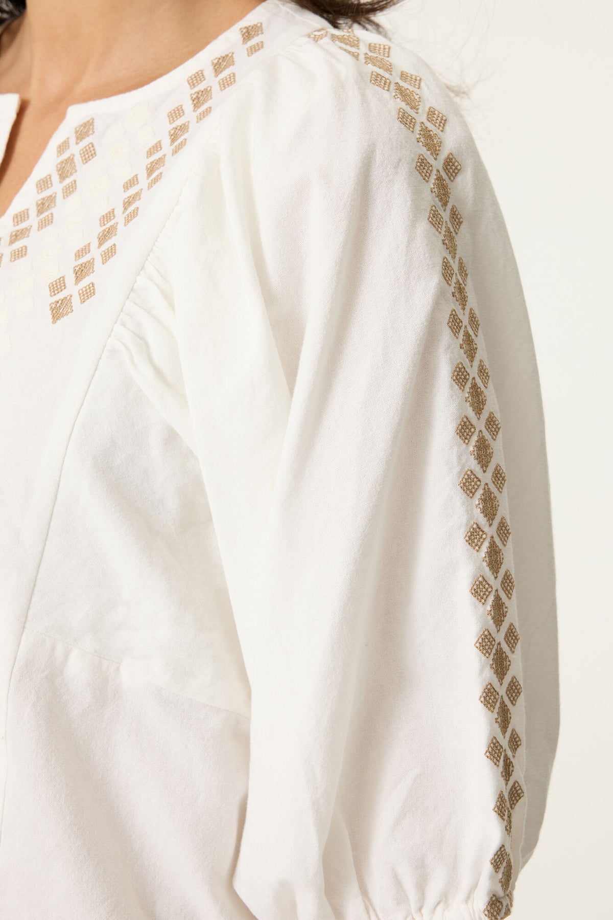 GARCIA - Embroidered 3/4 Sleeve Blouse - Off White