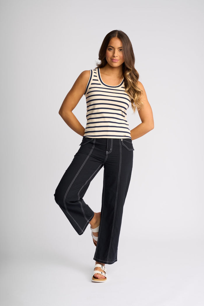 KNEWE - Riviera Tank - Ecru/Ink Stripe