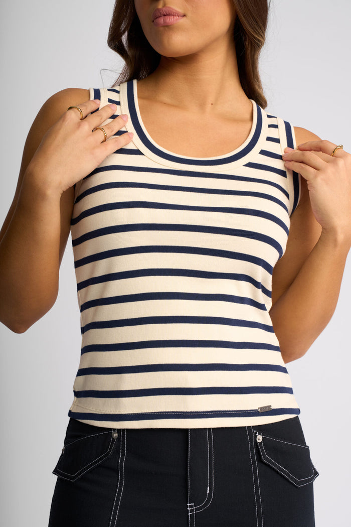 KNEWE - Riviera Tank - Ecru/Ink Stripe