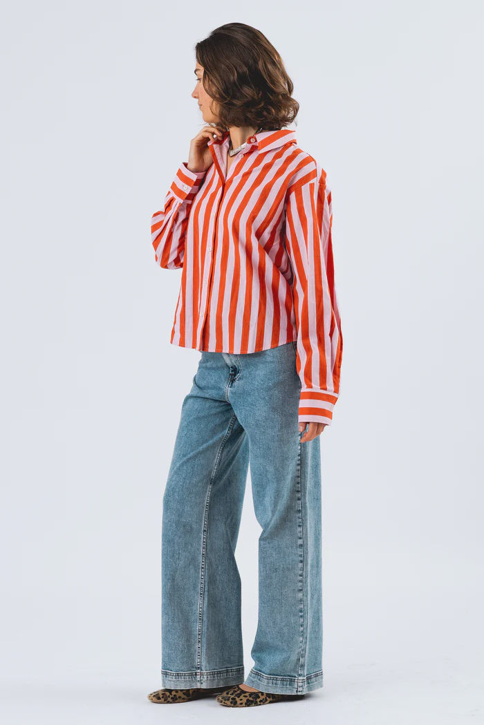 LOLLYS LAUNDRY - Bleeker Shirt  - Orange & Pink Stripe