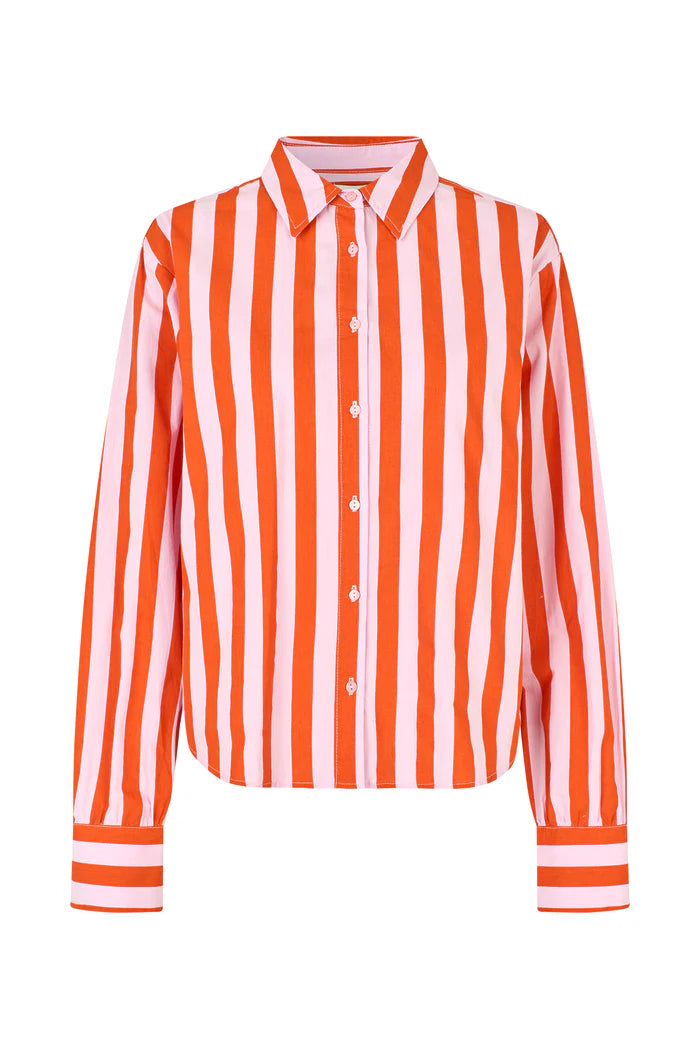 LOLLYS LAUNDRY - Bleeker Shirt  - Orange & Pink Stripe