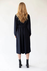 LOLLYS LAUNDRY - Paris Midi Dress LS - Dark Navy