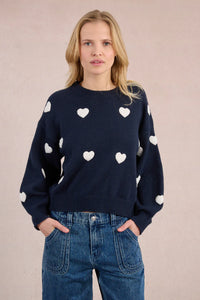 MOLLY BRACKEN - Knitted Heart Sweater - Navy