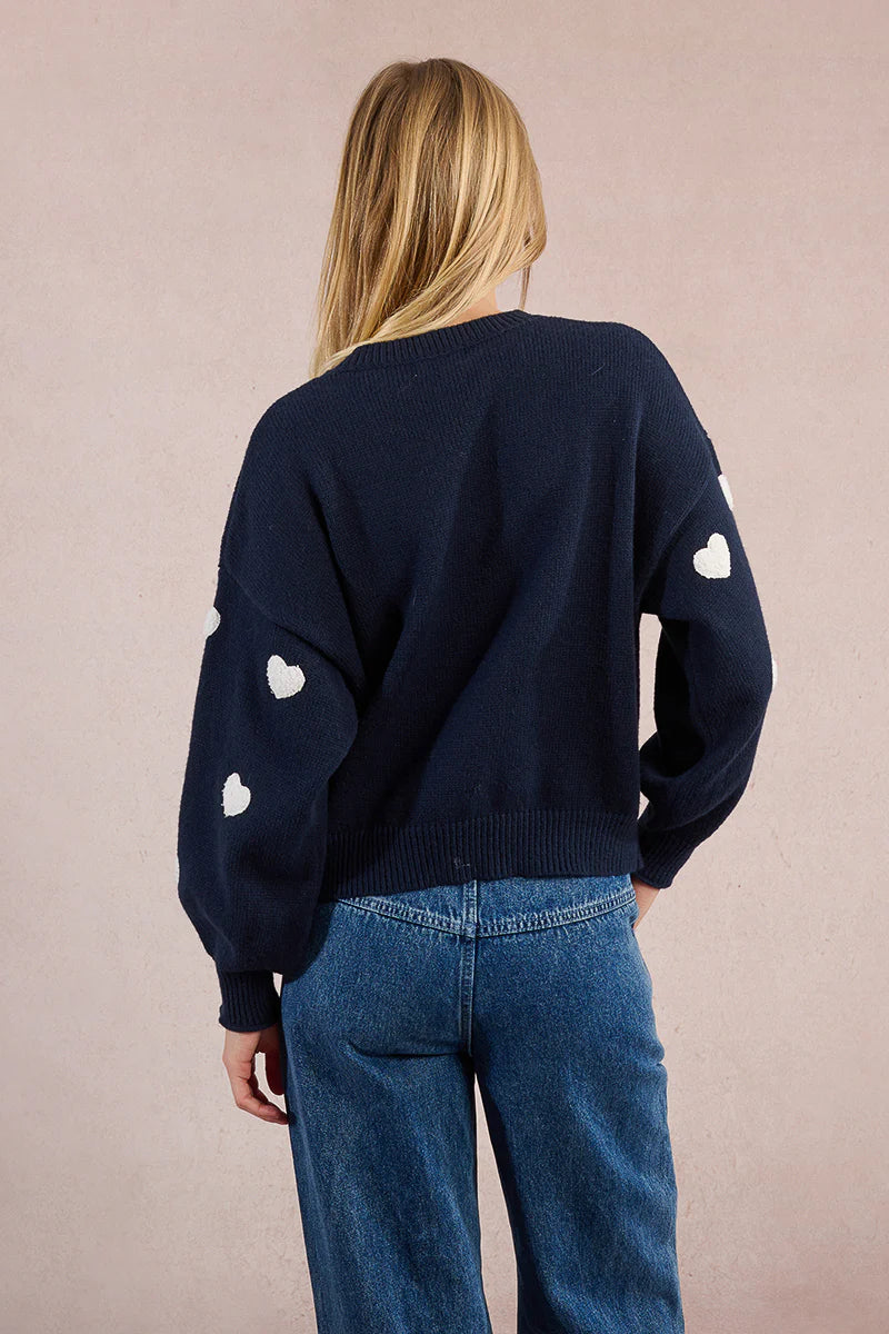 MOLLY BRACKEN - Knitted Heart Sweater - Navy