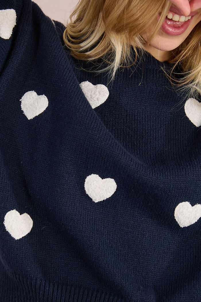 MOLLY BRACKEN - Knitted Heart Sweater - Navy