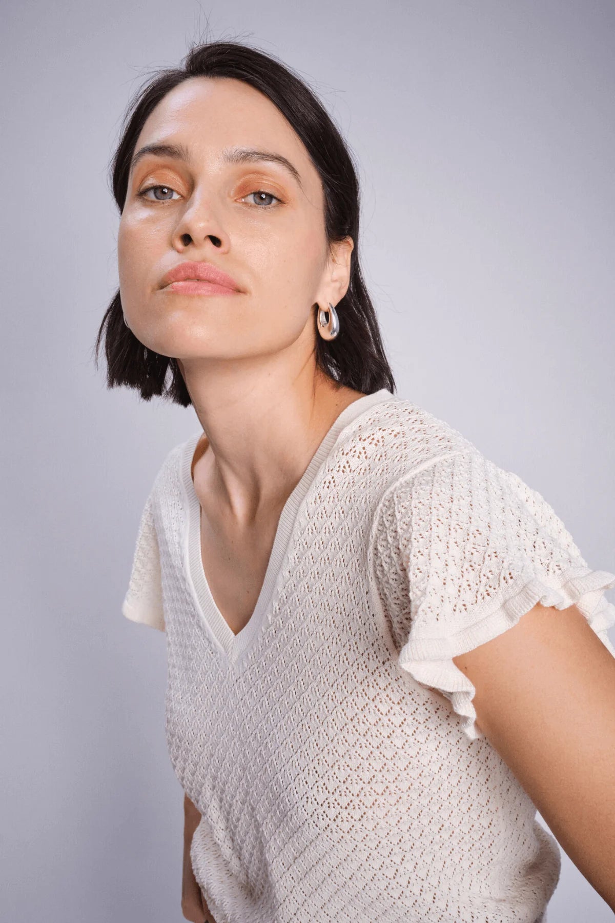 MOS MOSH - Ganna Pattern V-Neck Knit - Ecru