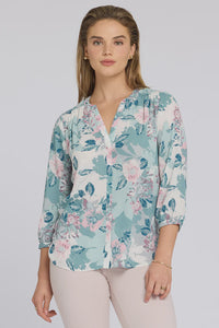 NYDJ - Pintuck Blouse - Floral Mosaic
