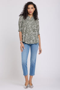 NYDJ - Pleated Peasant Blouse S/S - Leafy Rose