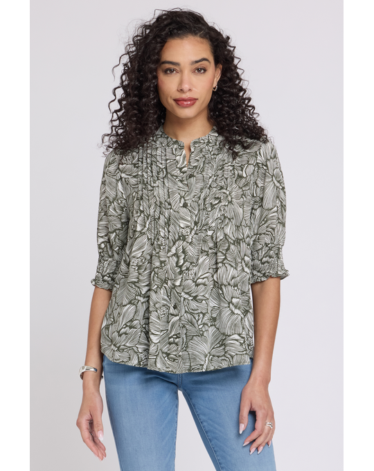 NYDJ - Pleated Peasant Blouse S/S - Leafy Rose