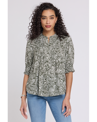NYDJ - Pleated Peasant Blouse S/S - Leafy Rose