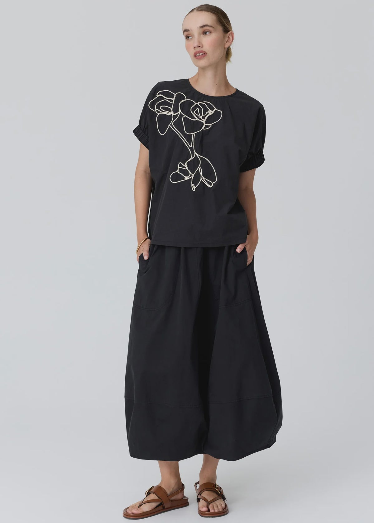 POL - Ivy Cornelli Emb Top - Black/Chalk