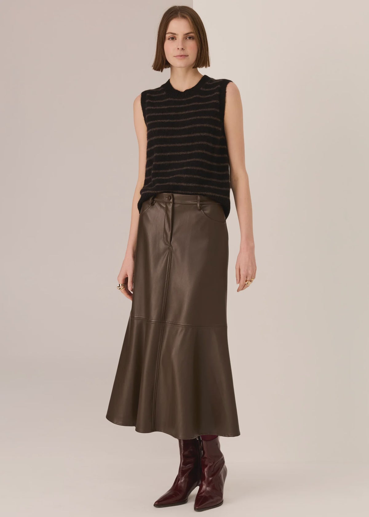 POL - Carmel Striped Vest - Black/Choc