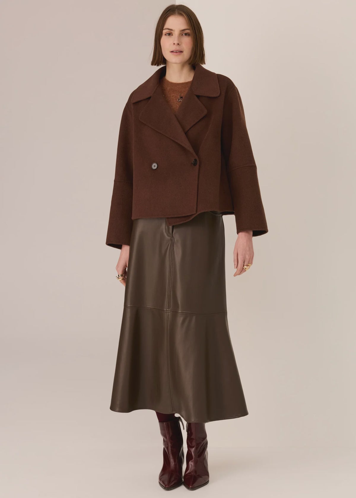POL - Cohen Cropped Wool Coat - Walnut