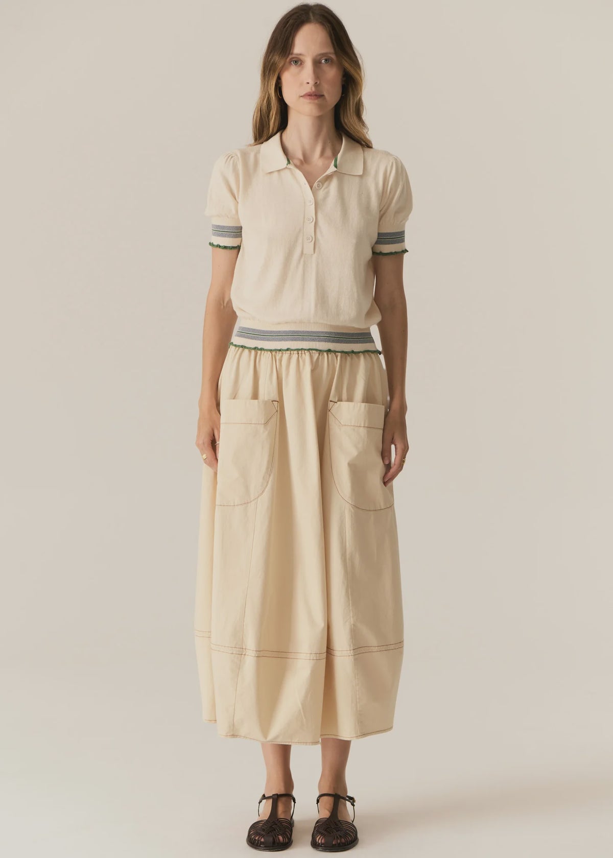 POL - Lask Knit Polo - Ecru/Green