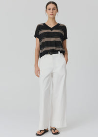 POL - Liana V-Neck Pointelle Knit - Pink/Black