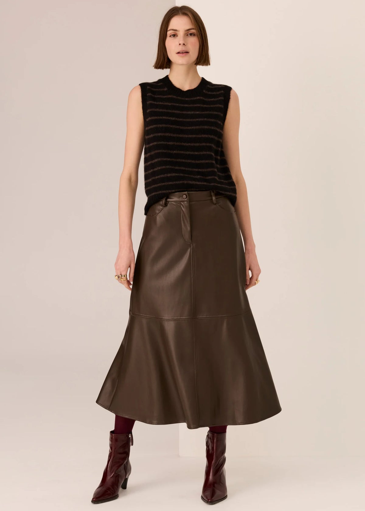 POL - Carmel Striped Vest - Black/Choc