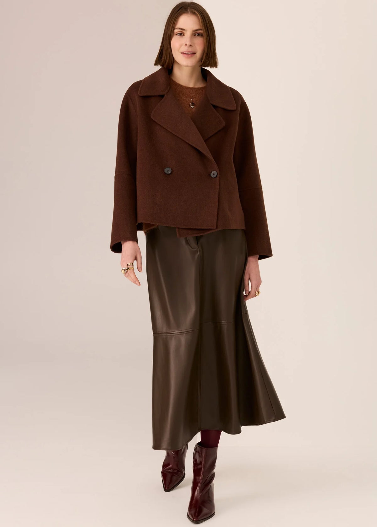 POL - Cohen Cropped Wool Coat - Walnut