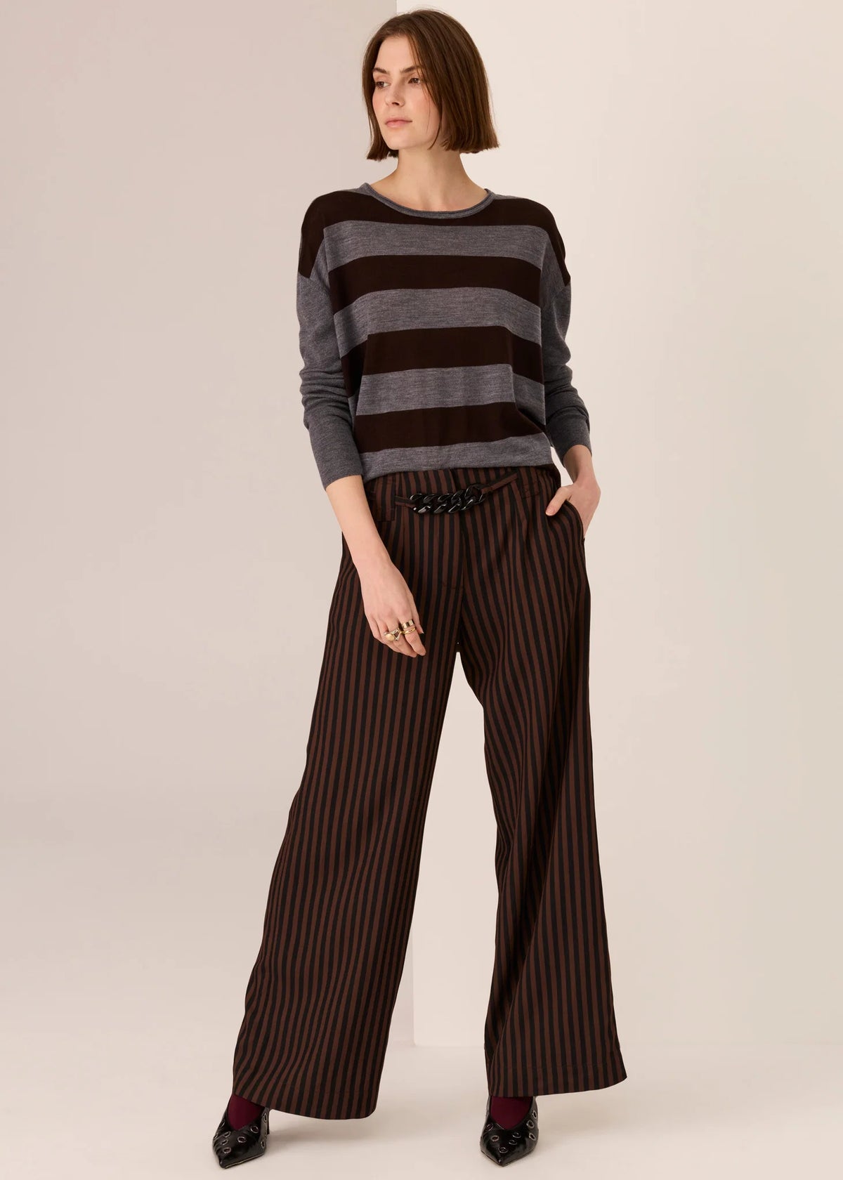 POL - Dara Belted Pant - Choc/Black