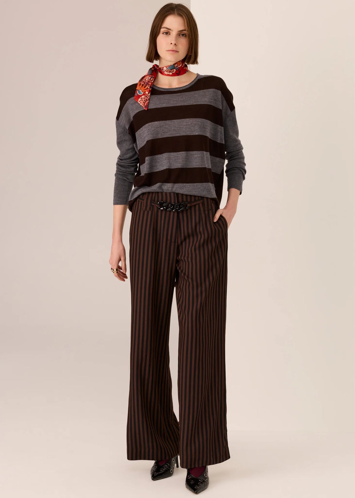 POL - Dara Belted Pant - Choc/Black