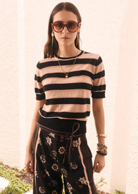 POL - Darcey Stripe Knit Tee - Black/Pink