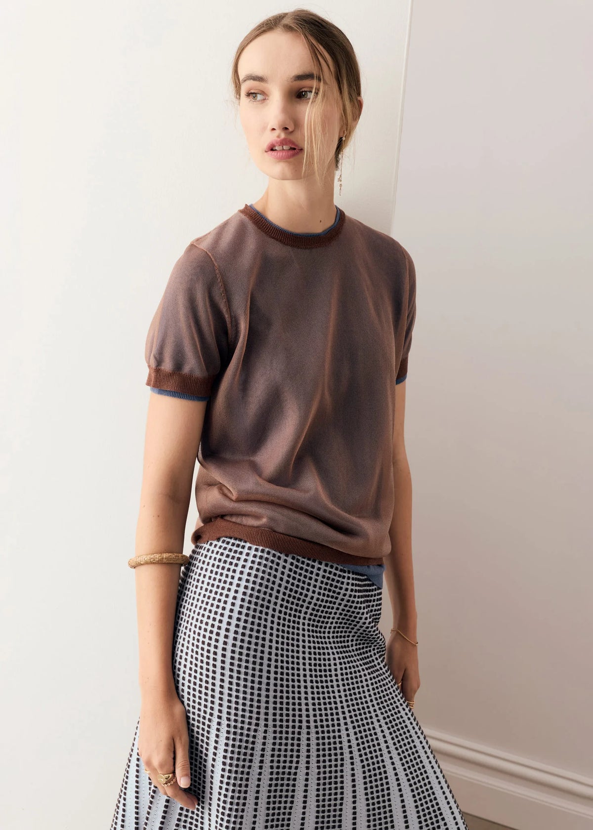 POL - Kaspar Layered Tee - Choc/Blue