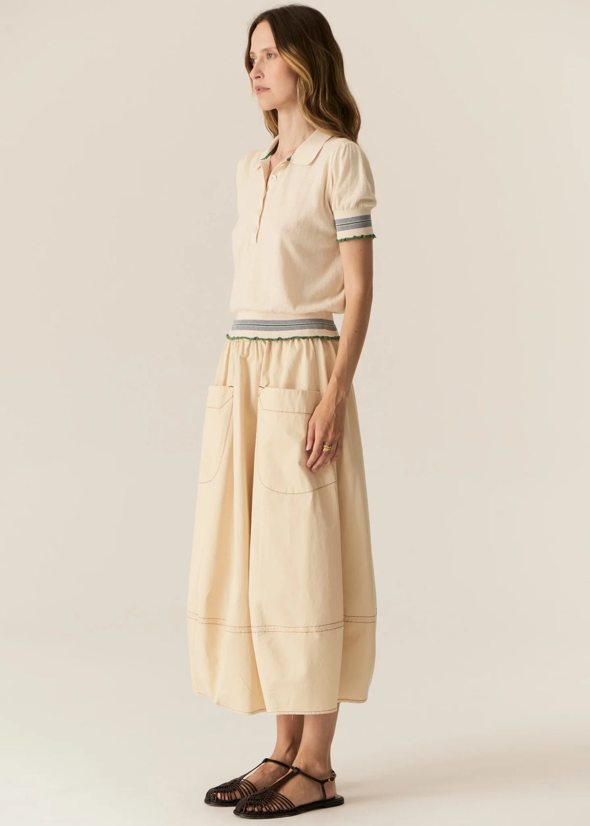 POL - Lask Knit Polo - Ecru/Green