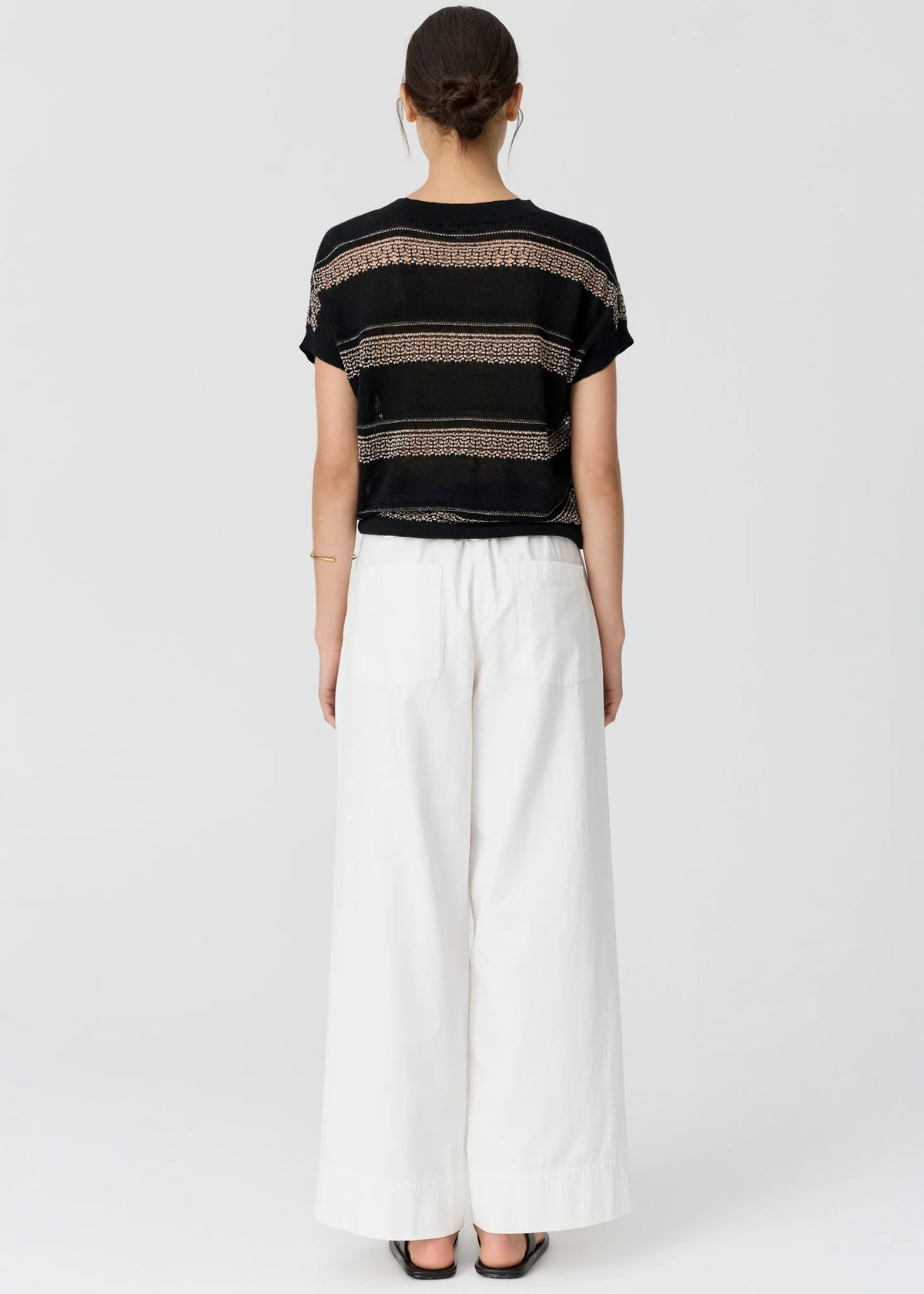 POL - Liana V-Neck Pointelle Knit - Pink/Black